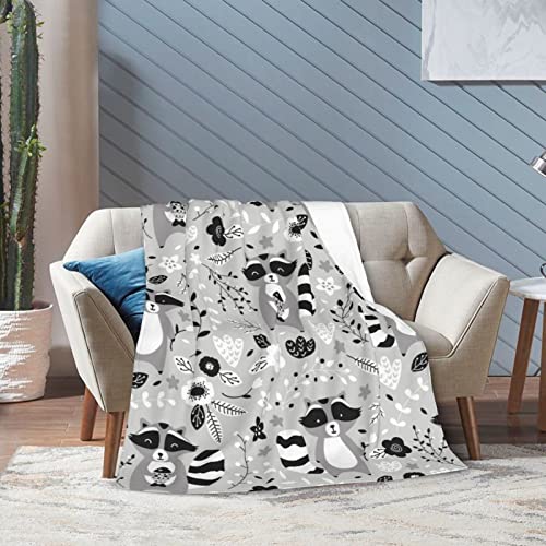 Cute Raccoon Throw Blanket Super Soft Warm Bed Blankets for Couch Bedroom Sofa Office Car, All Season Cozy Flannel Plush Blanket for Girls Boys Adults, 60"X50"