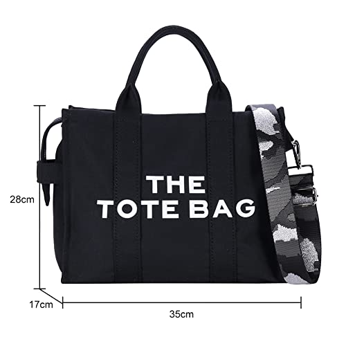 JQWYGB The Tote Bag for Women - Canvas Tote Bag with Zipper Cross Body Bag Purses Handbag for Work Travel School (Black)