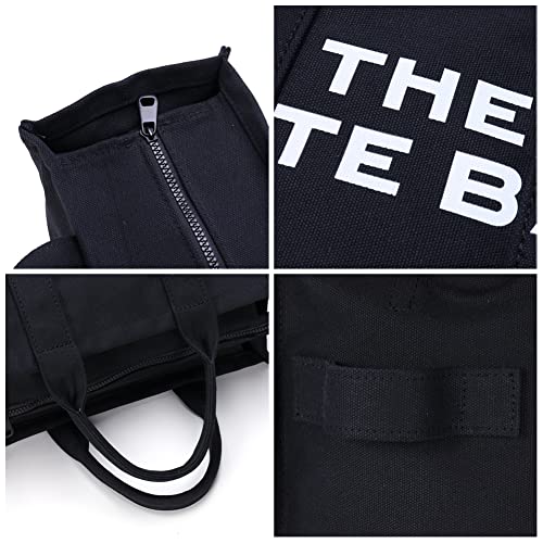 JQWYGB The Tote Bag for Women - Canvas Tote Bag with Zipper Cross Body Bag Purses Handbag for Work Travel School (Black)