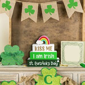 SURCVIO St Patricks Day Decorations Wooden Block Sign with Led Lights Light up Wood Sign Decor for Table Mantle Irish Themed Party Home Farmhouse Desk Decor Home Tabletop Tiered Tray Decor