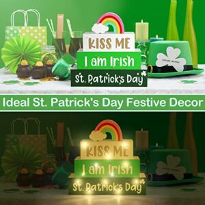 SURCVIO St Patricks Day Decorations Wooden Block Sign with Led Lights Light up Wood Sign Decor for Table Mantle Irish Themed Party Home Farmhouse Desk Decor Home Tabletop Tiered Tray Decor