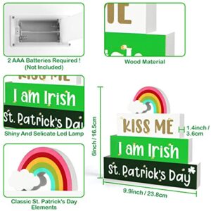 SURCVIO St Patricks Day Decorations Wooden Block Sign with Led Lights Light up Wood Sign Decor for Table Mantle Irish Themed Party Home Farmhouse Desk Decor Home Tabletop Tiered Tray Decor