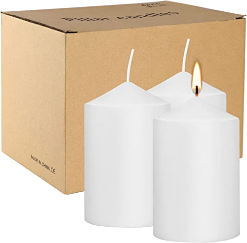 White Pillar Candles - 6 Pack | 3x6” Pillar Candles for Lantern Home Décor, Kitchen Decoration, Fireplace, Wedding Aesthetic, Centerpiece | Non Scented Decorative Pillar Candles