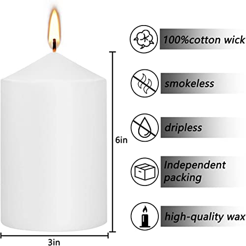 White Pillar Candles - 6 Pack | 3x6” Pillar Candles for Lantern Home Décor, Kitchen Decoration, Fireplace, Wedding Aesthetic, Centerpiece | Non Scented Decorative Pillar Candles
