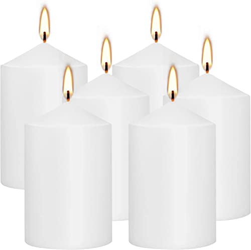 White Pillar Candles - 6 Pack | 3x6” Pillar Candles for Lantern Home Décor, Kitchen Decoration, Fireplace, Wedding Aesthetic, Centerpiece | Non Scented Decorative Pillar Candles