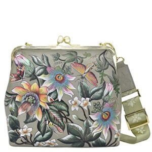 Anuschka Women’s Hand Painted Genuine Painted Leather Medium Frame Crossbody - Floral Passion