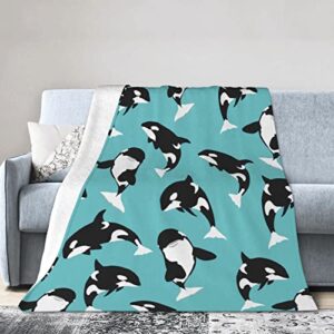 killer whale blanket super soft warm bedding bed throw blankets cool for couch bedroom sofa office car decor, all season cozy flannel plush blanket gifts for girls boys adults, 60″x50″