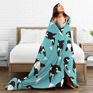 Killer Whale Blanket Super Soft Warm Bedding Bed Throw Blankets Cool for Couch Bedroom Sofa Office Car Decor, All Season Cozy Flannel Plush Blanket Gifts for Girls Boys Adults, 60"X50"