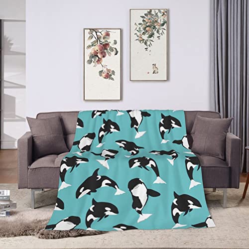 Killer Whale Blanket Super Soft Warm Bedding Bed Throw Blankets Cool for Couch Bedroom Sofa Office Car Decor, All Season Cozy Flannel Plush Blanket Gifts for Girls Boys Adults, 60"X50"