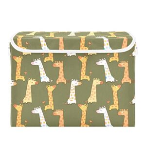 kigai storage basket cartoon giraffe storage boxes with lids and handle, large storage cube bin collapsible for shelves closet bedroom living room, 16.5×12.6×11.8 in