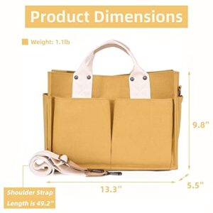 Mudono Canvas Tote Bag for Women Causal Multi Pockets Crossbody Purse Large Messenger Shoulder Bag Travel Everyday Handbag