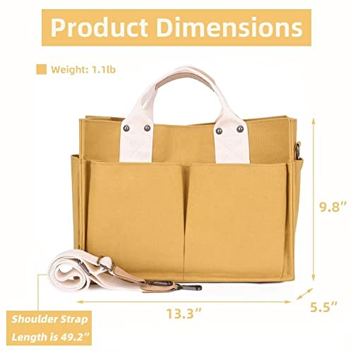 Mudono Canvas Tote Bag for Women Causal Multi Pockets Crossbody Purse Large Messenger Shoulder Bag Travel Everyday Handbag