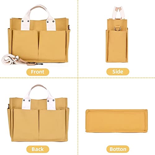 Mudono Canvas Tote Bag for Women Causal Multi Pockets Crossbody Purse Large Messenger Shoulder Bag Travel Everyday Handbag