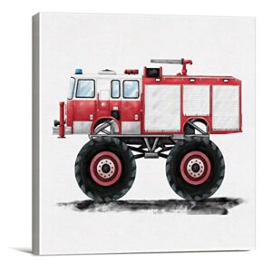 lameila fire engine monster truck artwork sign wall art prints watercolor monster truck fire truck canvas painting vehicles nursery print home boys bedroom playroom decor 8″ x 8″