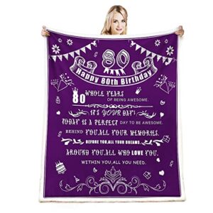 cyrekud 80th birthday gifts for women blanket,happy 80th birthday decorations for women men throw blanket,grandma birthday gifts purple blanket for couch sofa bedroom,women gifts for birthday decor