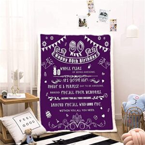 CYREKUD 80th Birthday Gifts for Women Blanket,Happy 80th Birthday Decorations for Women Men Throw Blanket,Grandma Birthday Gifts Purple Blanket for Couch Sofa Bedroom,Women Gifts for Birthday Decor