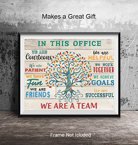 Teamwork Office Wall Art & Decor - Home Office Wall Art - Inspiration Motivational poster - In This Office We Are A Team Saying - Motivational Gift for Boss Manager - Positive Inspirational Quote 8x10