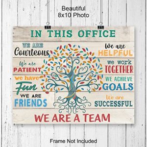 Teamwork Office Wall Art & Decor - Home Office Wall Art - Inspiration Motivational poster - In This Office We Are A Team Saying - Motivational Gift for Boss Manager - Positive Inspirational Quote 8x10