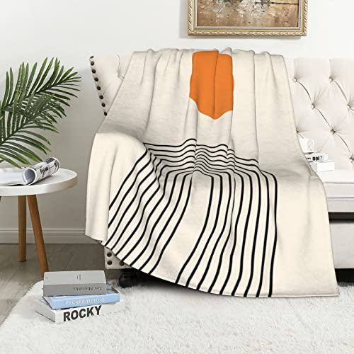 Abstract Modern Throw Blanket Minimalist Simple Mid Century Sun Boho Aesthetic Soft Warm Bed Bedding Women Blankets for Couch Bedroom Sofa Office, Cozy Flannel Plush Blanket Gifts, 70 X 50 Inch