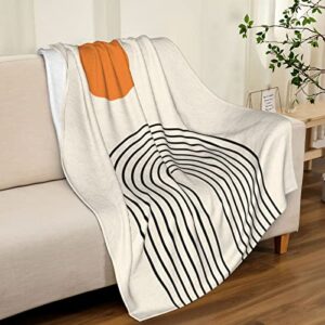 Abstract Modern Throw Blanket Minimalist Simple Mid Century Sun Boho Aesthetic Soft Warm Bed Bedding Women Blankets for Couch Bedroom Sofa Office, Cozy Flannel Plush Blanket Gifts, 70 X 50 Inch