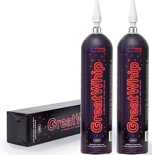 GreatWhip 640g Whipped Cream Chargers Aluminum Construction 6 Cylinders Lightest Whip Cream Tank Cartridge (1 Box)