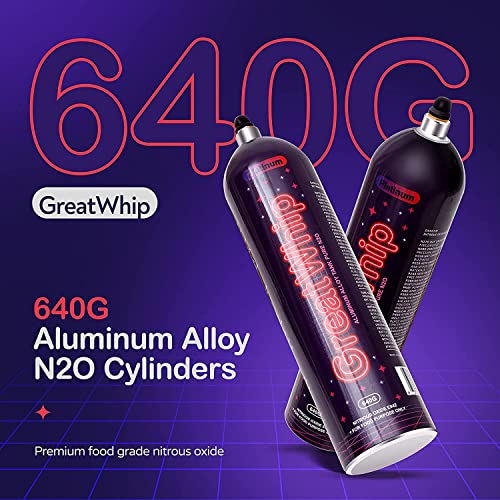 GreatWhip 640g Whipped Cream Chargers Aluminum Construction 6 Cylinders Lightest Whip Cream Tank Cartridge (1 Box)