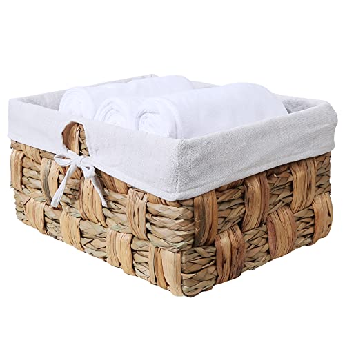 BSTNASI Hand-woven natural water hyacinth storage basket , Lined wicker basket for organizing , Rectangular wicker storage basket for decoration , 14.17 x 10.62 x 7.08 inches Large wicker baskets