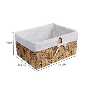 BSTNASI Hand-woven natural water hyacinth storage basket , Lined wicker basket for organizing , Rectangular wicker storage basket for decoration , 14.17 x 10.62 x 7.08 inches Large wicker baskets