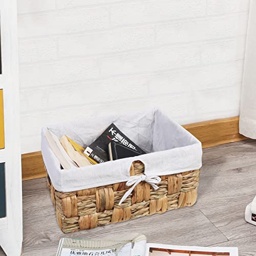 BSTNASI Hand-woven natural water hyacinth storage basket , Lined wicker basket for organizing , Rectangular wicker storage basket for decoration , 14.17 x 10.62 x 7.08 inches Large wicker baskets