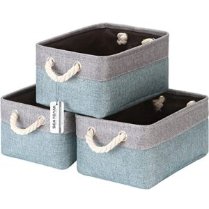sea team 3-pack small storage basket set, storage cube organizer, storage bins, 12 x 8 x 5 inches, rectangle canvas fabric collapsible shelf box with handles for kids room (grey/stone blue)