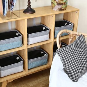 Sea Team 3-Pack Small Storage Basket Set, Storage Cube Organizer, Storage Bins, 12 x 8 x 5 Inches, Rectangle Canvas Fabric Collapsible Shelf Box with Handles for Kids Room (Grey/Stone Blue)