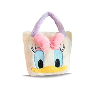 daisy duck plush hand bag, unisex, shoulder bag, cartoon big pink bow tote, washable, soft fur material, aesthetic purse for women, men, children