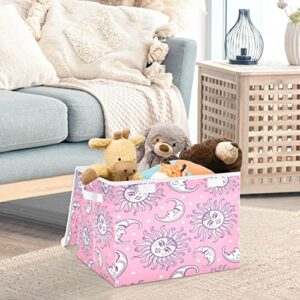 Kigai Storage Basket Pink Sun Moon Storage Boxes with Lids and Handle, Large Storage Cube Bin Collapsible for Shelves Closet Bedroom Living Room, 16.5x12.6x11.8 In