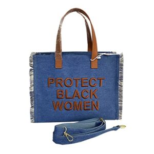 women tassel denim protect black women purse and handbag ladies cowboy top handle crossbody satchel shoulder tote bag (blue)