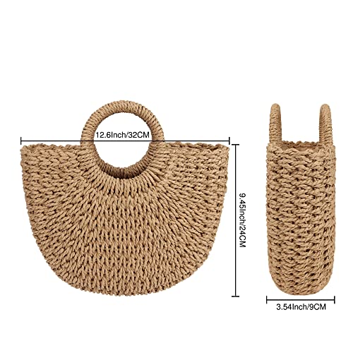 Womens Large Straw Beach Bag Woven Tote Bag Top Handle Handbag Purse for Summer (Brown)