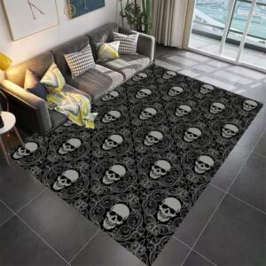 halloween black gothic occult skull vintage anti-slip pad soft luxury rug, stain resistant, soft fleece, cotton back pad floor rug for living room indoor outdoor rug 84″x60″