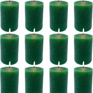 2x3 Inch Green Pillar Candles, 12 Packs Unscented Smokeless Pillar Candles for Home, Wedding, Party and Dinner Table, 24 Hour Burn