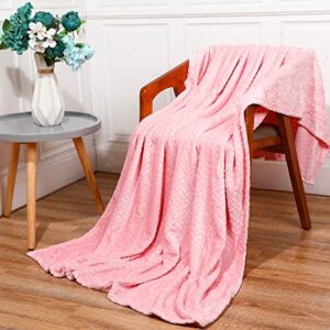 4 pcs large soft fleece throw blanket 50 x 70 inch jacquard weave leaves pattern blanket lightweight cozy flannel blanket for most season sofa bed couch warm decorative washable blanket (pink)