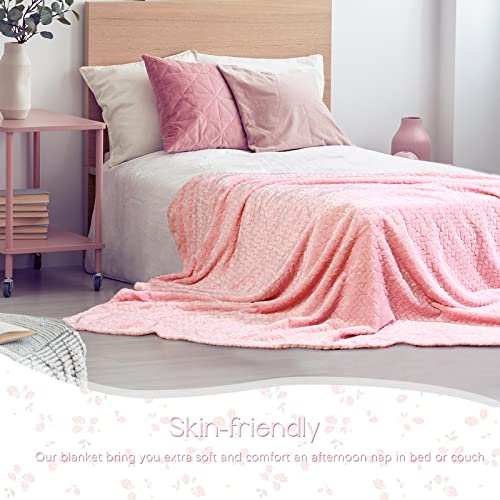 4 Pcs Large Soft Fleece Throw Blanket 50 x 70 Inch Jacquard Weave Leaves Pattern Blanket Lightweight Cozy Flannel Blanket for Most Season Sofa Bed Couch Warm Decorative Washable Blanket (Pink)