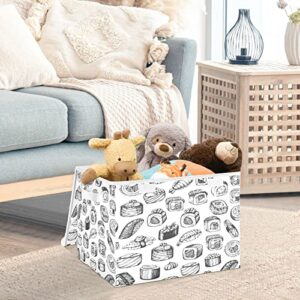 Kigai Storage Basket Sushi Pattern Storage Boxes with Lids and Handle, Large Storage Cube Bin Collapsible for Shelves Closet Bedroom Living Room, 16.5x12.6x11.8 In