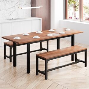 iPormis 3-Piece Dining Table Set for 6-8 People, 63'' Extendable Kitchen Table with Metal Frame and Wood Board, Space Saving Dinette for Dining Room, Laminate Finished, Easy Clean, Walnut