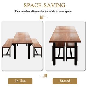 iPormis 3-Piece Dining Table Set for 6-8 People, 63'' Extendable Kitchen Table with Metal Frame and Wood Board, Space Saving Dinette for Dining Room, Laminate Finished, Easy Clean, Walnut