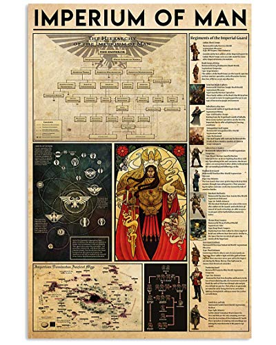 NIDIE Imperium Of Man Infographics Metal Tin Signs Warhammer 40k Lore Posters Gamer Guide Plaques Club Home Boys Bedroom Bar Wall Decor 8x12 Inches