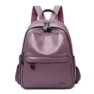 lemita casual double zipper women backpack large capacity school bag leather shoulder bag lady bag travel backpack,purple,27*13*34cm