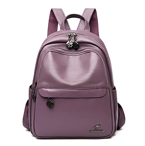 LEMITA Casual Double Zipper Women Backpack Large Capacity School Bag Leather Shoulder Bag Lady Bag Travel Backpack,purple,27*13*34cm