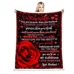 cyrekud to my wife blanket,to my wife gifts from husband throw blanket,valentine blanket throw,valentine gifts for women,red rose valentine day gifts blanket for sofa couch decor 50″x 60″