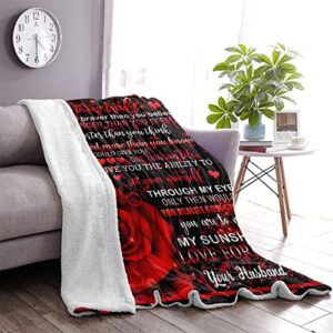 CYREKUD to My Wife Blanket,to My Wife Gifts from Husband Throw Blanket,Valentine Blanket Throw,Valentine Gifts for Women,Red Rose Valentine Day Gifts Blanket for Sofa Couch Decor 50"x 60"