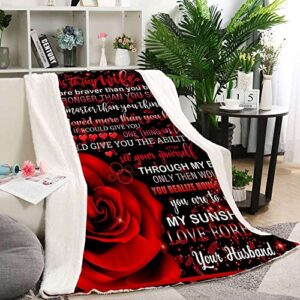 CYREKUD to My Wife Blanket,to My Wife Gifts from Husband Throw Blanket,Valentine Blanket Throw,Valentine Gifts for Women,Red Rose Valentine Day Gifts Blanket for Sofa Couch Decor 50"x 60"