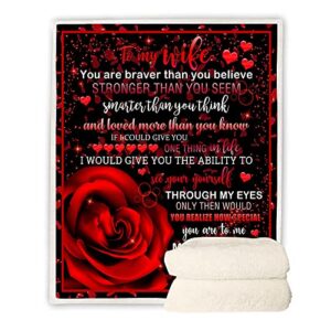 CYREKUD to My Wife Blanket,to My Wife Gifts from Husband Throw Blanket,Valentine Blanket Throw,Valentine Gifts for Women,Red Rose Valentine Day Gifts Blanket for Sofa Couch Decor 50"x 60"