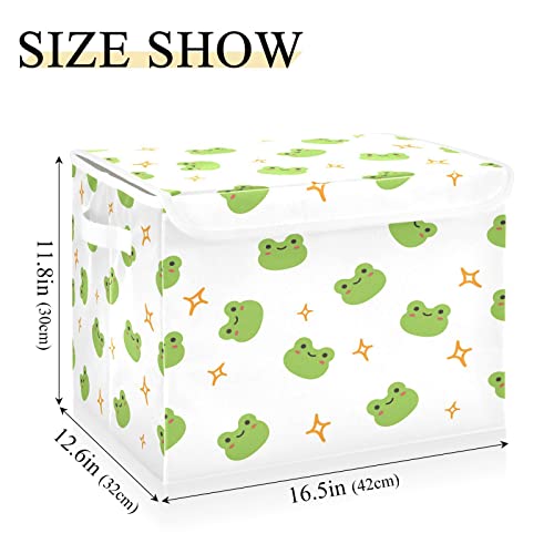 Kigai Storage Basket Cute Frog Storage Boxes with Lids and Handle, Large Storage Cube Bin Collapsible for Shelves Closet Bedroom Living Room, 16.5x12.6x11.8 In